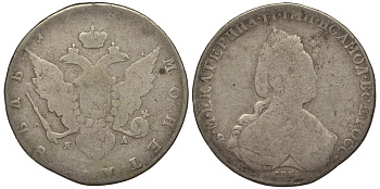 Россия 1 рубль 1786 СПБ-ТI-ЯА, Екатерина II Биткин 242, KM 67c, Dav. 1686 серебро 00-802-17