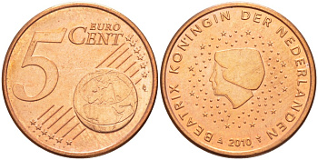 НИДЕРЛАНДЫ 5 ЕВРОЦЕНТОВ 2010 БЕАТРИКС KM 276 сталь плакированная медью 4543-236