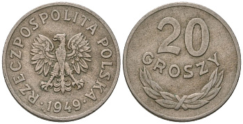 Польша 20 грошей 1949 KM 43а, Parchimowicz 207b алюминий 187-1254