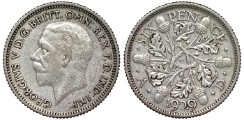 Великобритания 6 пенсов 1929 Георг V (1910-1936) KM 832, Spink 4040 серебро 4178-361