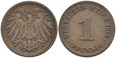 Германия 1 пфенниг 1912 D KM 10, J. 10 медь 4576-242