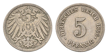 Германия 5 пфеннигов 1896 E KM 11, J. 12 медно-никель 4649-819