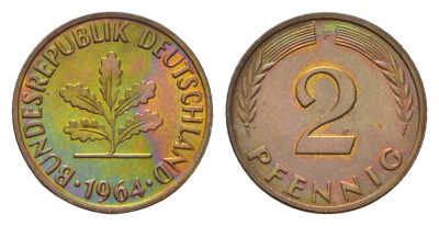ФРГ 2 пфеннига 1964 F KM 106, J. 381 бронза 4682-1115