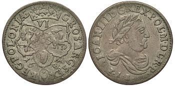 Польша 6 грошей (шостак) 1683 TLB/C, Ян III Собеский (1674-1796), в венке, вес 3,54 гр. KM 128 серебро 1516-1123
