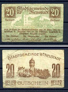 Винер-Нойштадт (Австрия) 20 геллеров 1920 Jaksc/Pick?JPR1230b-20 бумага 7556-39-1-2