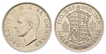 Великобритания 1/2 кроны 1938 Георг VI (1936-1952) KM 856, Spink 4080 серебро aUNC 270-314