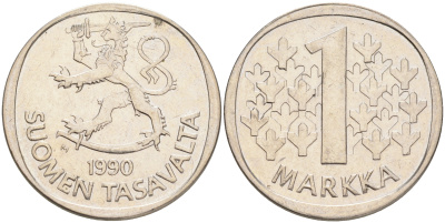 ФИНЛЯНДИЯ 1 МАРКА 1990 M KM 49а медно-никель 4556-843