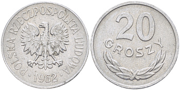 Польша 20 грошей 1962 MW KM А47, Parchimowicz 208c алюминий XF 216-927