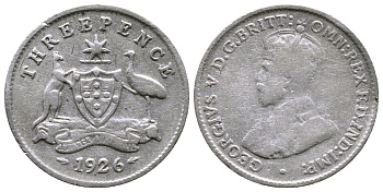 Австралия 3 пенса 1926 Георг V (1910-1936) KM 24 серебро 4178-237