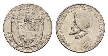 Панама 1/10 бальбоа (10 сентесимо) 1973 KM 10 медь плакированная медно-никелем UNC 4644-146