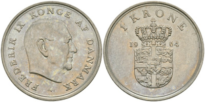 Дания 1 крона 1964 Фредерик IX (1947-1972) KM 851.1 медно-никель 4579-321