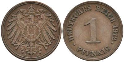 Германия 1 пфенниг 1912 D KM 10, J. 10 медь 4576-241