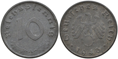 Германия 10 рейхспфеннигов 1943 A KM 101, J.371 цинк 4151-226