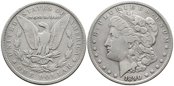 США 1 доллар 1890 Морган доллар KM 110 серебро 272-1244