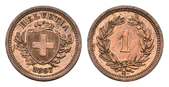 Швейцария 1 раппен 1897 B KM 3.1 бронза 1529-345