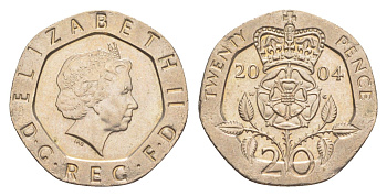 Великобритания 20 пенсов 2004 Елизавета II (1952-2022) KM 990, Spink 4630 (G3) медно-никель aUNC 4639-934