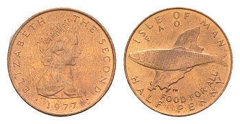 Остров Мэн 1/2 пенни 1977 ФАО - еда для всех KM 40 бронза UNC 4651-349