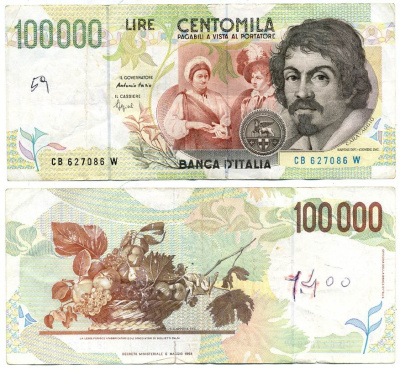 Италия 100000 лир 1994 Караваджо Pick 117a бумага 7551-41-3-2