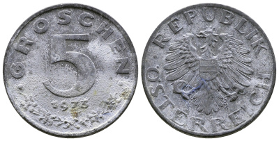 АВСТРИЯ 5 ГРОШЕЙ 1973 KM 2875 цинк 57-1341