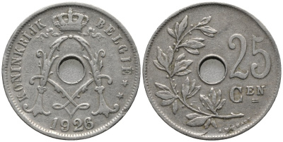 Бельгия 25 сантимов 1926 Belgie, Альберт I (1910-1934) KM 69 медно-никель 4579-941