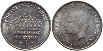 Швеция 1 крона 2001 Карл XVI Густав (1973- ) KM 894 медно-никель 4364-2432