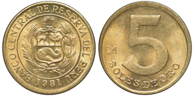 Перу 5 солей 1981 KM 271 латунь aUNC 4605-425