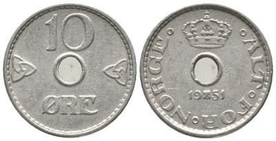 НОРВЕГИЯ 10 ЭРЕ 1951 ХОКОН VII (1905-1957) KM 383 медно-никель 100-1211