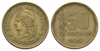 Аргентина 50 сентаво 1970 KM 68 латунь 39-932