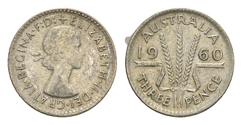 Австралия 3 пенса 1960 Елизавета II (1952-2022) KM 57 серебро aUNC 4649-1115