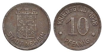 Нехайм 10 пфеннигов 1918 Funck 358.3, Men05 18302.5, Men18 22888.5 железо 4643-1026