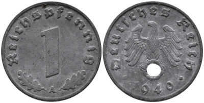 ГЕРМАНИЯ 1 РЕЙХСПФЕННИГ 1940 A KM 97, J.369 цинк 96-646