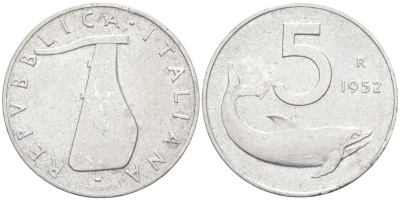 ИТАЛИЯ 5 ЛИР 1952 R, ПЛУГ KM 93 алюминий 3309-923