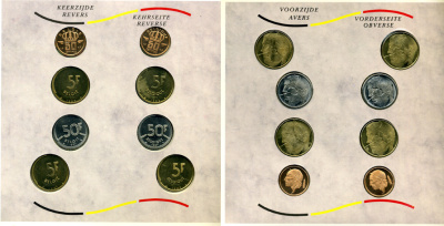 Бельгия набор из 24 монет + жетон монетного двора 1982-1988 Belgie-Belgique, королевский монетный двор Бельгии, в оригинальном буклете, в запайке, тираж 10000 экземпляров, Overbruggingsset + маркер    BUNC  6-5-3-18