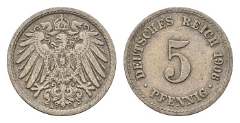 Германия 5 пфеннигов 1906 A KM 11, J. 12 медно-никель 4696-638