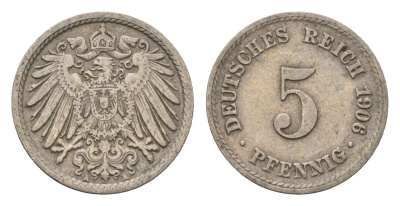 Германия 5 пфеннигов 1906 A KM 11, J. 12 медно-никель 4696-638