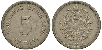 ГЕРМАНИЯ 5 ПФЕННИГОВ 1888 J, СТАРОГЕРБОВКА KM 3, J. 3 медно-никель 413-4932