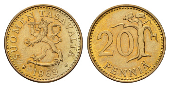 Финляндия 20 пенни 1969 KM 47 алюминиевая бронза UNC 4118-1246