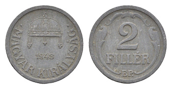 Венгрия 2 филлера 1943 BP KM 519 цинк 4665-536