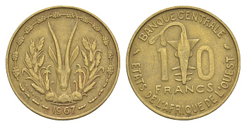 Западная Африка (BCEAO) 10 франков 1967 KM 1a медь алюминий никель 4175-1057