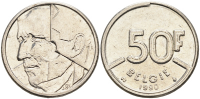 Бельгия 50 франков 1990 Belgie, Бодуэн I (1948-1993) KM 169 никель    4177-127