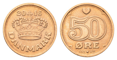 Дания 50 эре 2016 Маргрете II (1972-2024) KM 866 бронза UNC 80-919