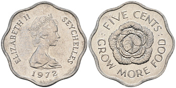 Сейшельские острова 5 центов 1972 FAO, цветок, Елизавета II KM 18 алюминий UNC 4588-635