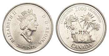 Канада 25 центов 2000 Миллениум - Торжества KM 383 сталь плакированная никелем aUNC 4637-935