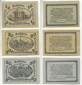 Австрия набор из 3 банкнот 1921 1 декабря 1921-31 декабря 1921, нотгельд, 10, 20, 50 геллеров, PUCHBERG   бумага  aUNC  7555-9-2-1