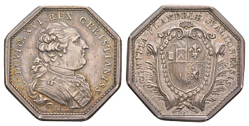 Франция банковский жетон "Валлонская Фландрия" около 1785 года Людовик XVI, диаметр 33 мм, вес 16,38 гр серебро 633-521