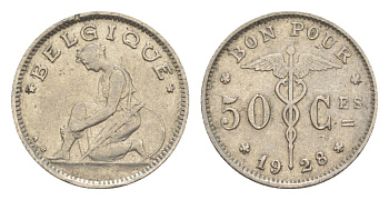 Бельгия 50 сантимов 1928 Belgique, Альберт I (1909-1934) KM 87 никель 4636-113