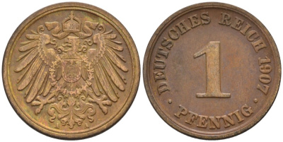 Германия 1 пфенниг 1907 A KM 10, J. 10 медь 4567-1243