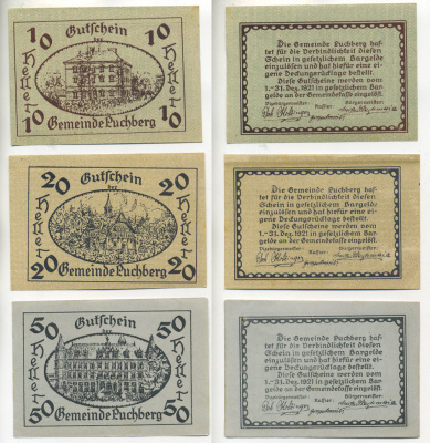 Австрия набор из 3 банкнот 1921 1 декабря 1921-31 декабря 1921, нотгельд, 10, 20, 50 геллеров, PUCHBERG   бумага  aUNC  7555-9-2-1