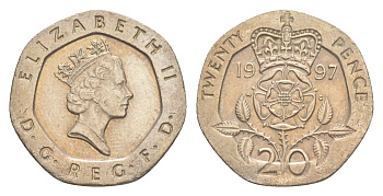Великобритания 20 пенсов 1997 Елизавета II (1952-2022) KM 939, Spink 4361 (G2) медно-никель 4639-911