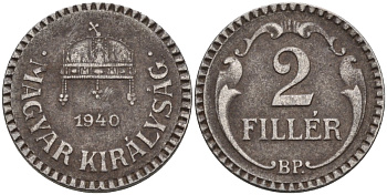 Венгрия 2 филлера 1940 KM 518.2 сталь 4115-959
